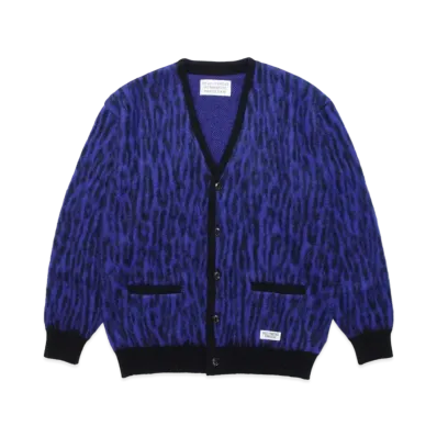 WACKO MARIA LEOPARD MOHAIR KNIT CARDIGAN "Blue"