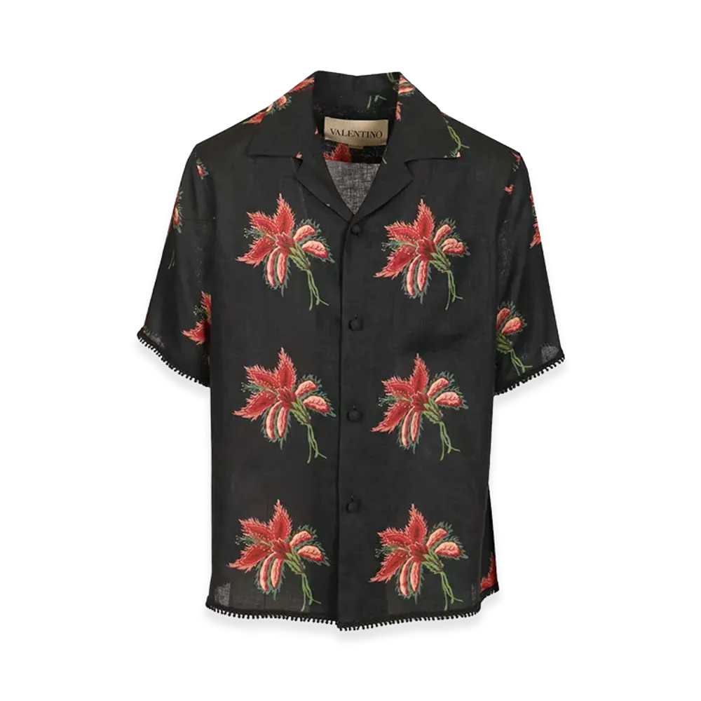 Valentino Linen Bowling Shirt "Black"