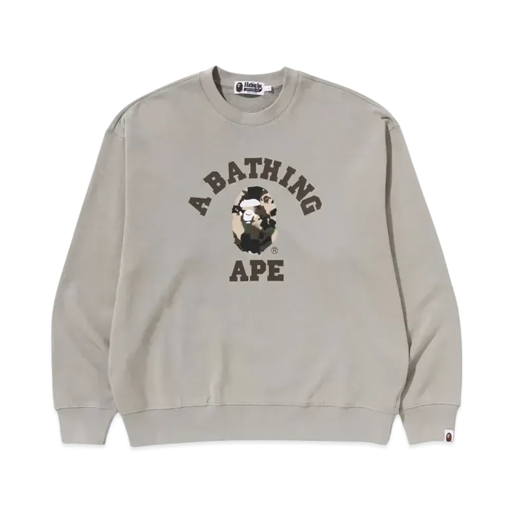 A BATHING APE Map Camo College Relax Fit Crewneck Sweatshirt "Olivedrab"