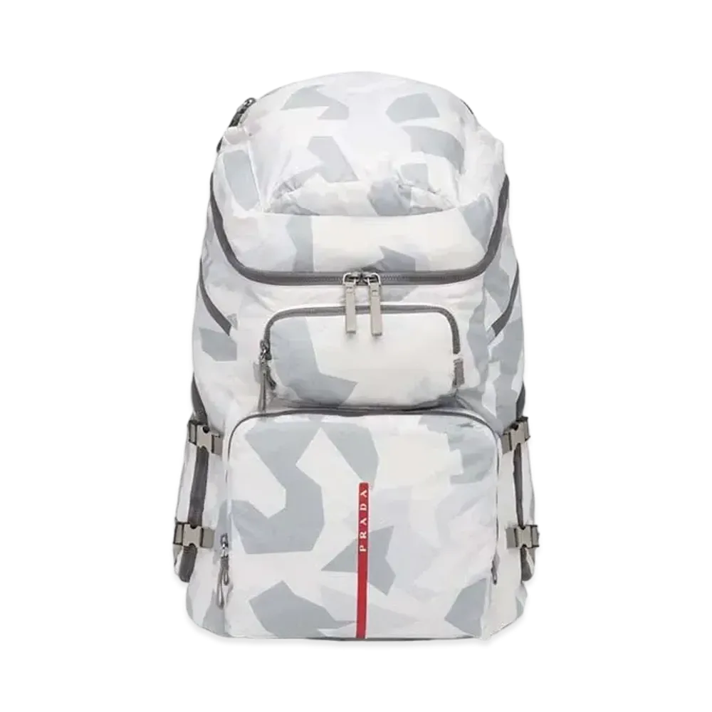 PRADA Printed Technical Fabric Ski Boot Backpack "Light Gray"