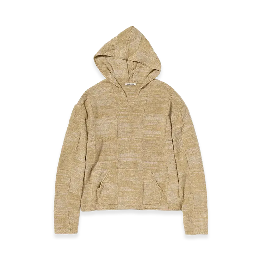 AURALEE Structured Cotton Linen Panel Knit P/O Parka "Brown/Beige"
