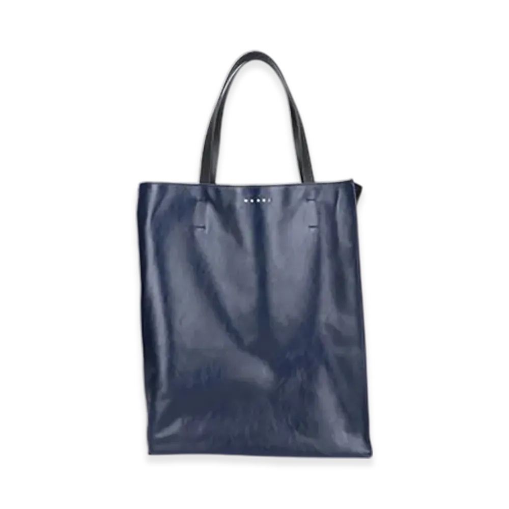 MARNI Large Museo Soft Bag in Leather "Navy/Black"
