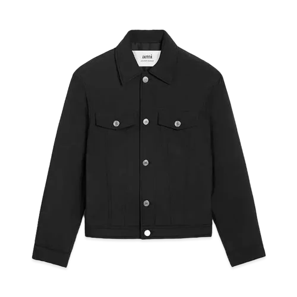 AMI PARIS Technical Canvas Padded Trucker Jacket "Black"