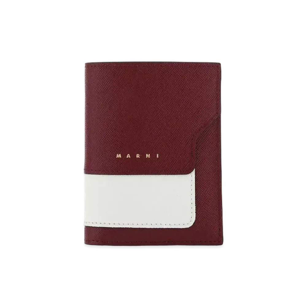 Marni Red White And Brown Bi-Fold Saffiano Wallet "Deep Red/Lily White/Dijon"