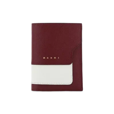 Marni Red White And Brown Bi-Fold Saffiano Wallet "Deep Red/Lily White/Dijon"