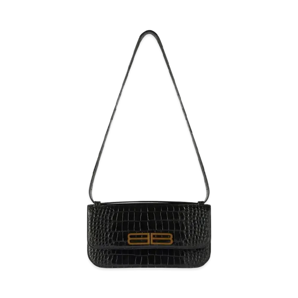 BALENCIAGA Gossip Medium Bag In Extra Supple Crocodile Embossed Calfskin "Black"