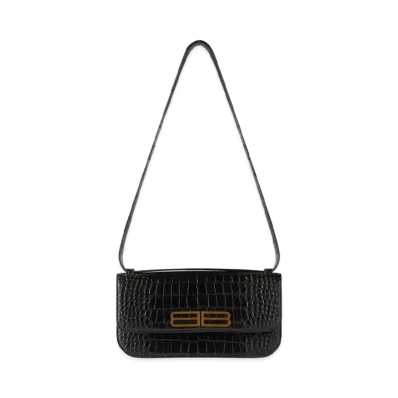 BALENCIAGA Gossip Medium Bag In Extra Supple Crocodile Embossed Calfskin "Black"