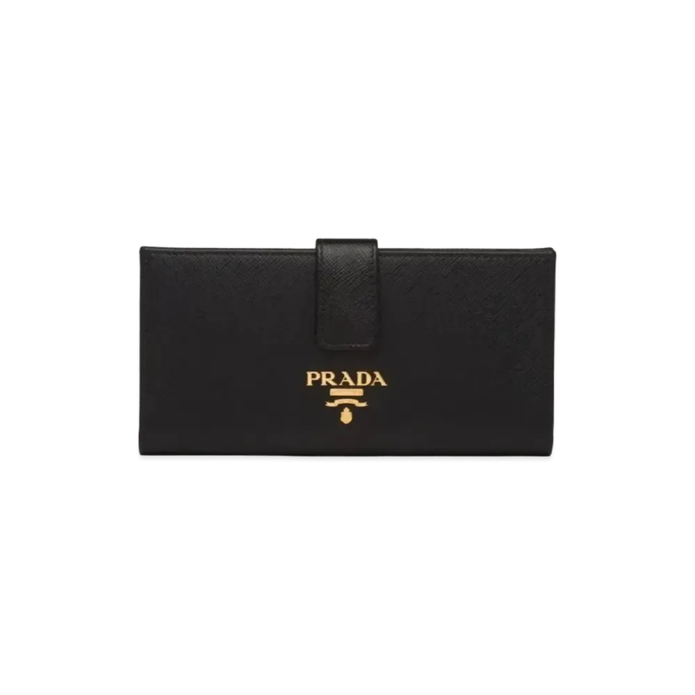 PRADA Large Saffiano Leather Wallet "Black/Pink"