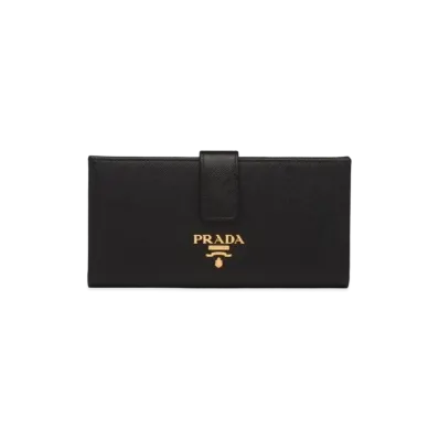 PRADA Large Saffiano Leather Wallet "Black/Pink"