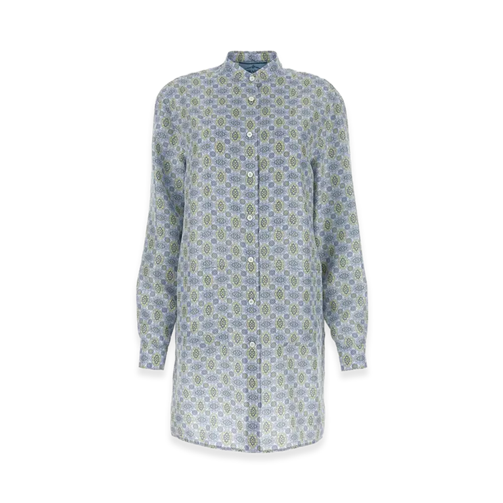 PRADA Women's Printed Silk Shirt Dress "Light Blue"