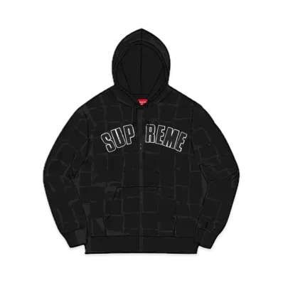 Supreme Reverse Patchwork Zip Up Hooded Sweatshirt "Black"