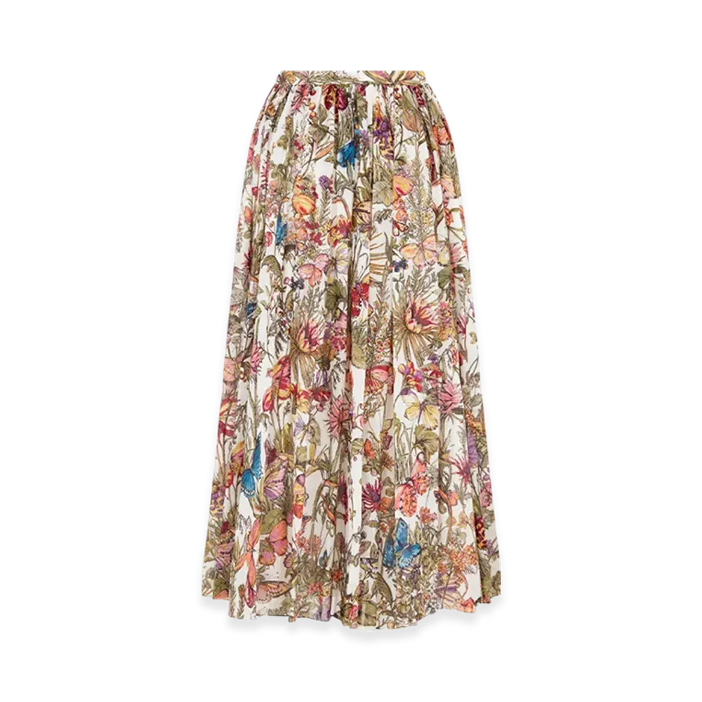 Dior Women's Mid-Length Flared Skirt Voile Mexico Millefiori Motif "Multicolor"