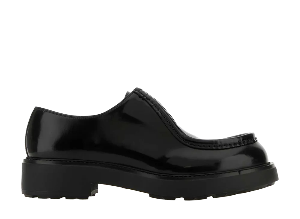 PRADA Brushed Leather Lace-Up Shoes "Black"