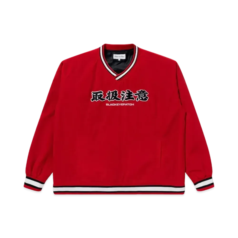 Black Eye Patch Handle With Care V Neck Pullover "Red"