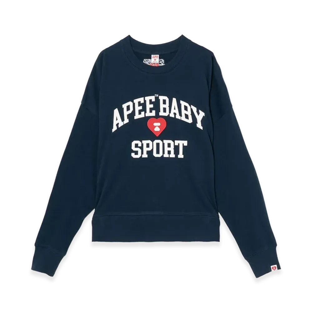 A BATHING APE Women's Applique Patch And Heart Embroidery Sweat Shirt "Navy"