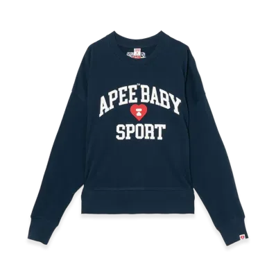 A BATHING APE Women's Applique Patch And Heart Embroidery Sweat Shirt "Navy"