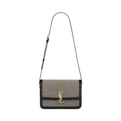 Saint Laurent Solferino Medium Satchel In Braided Tweed "Black"