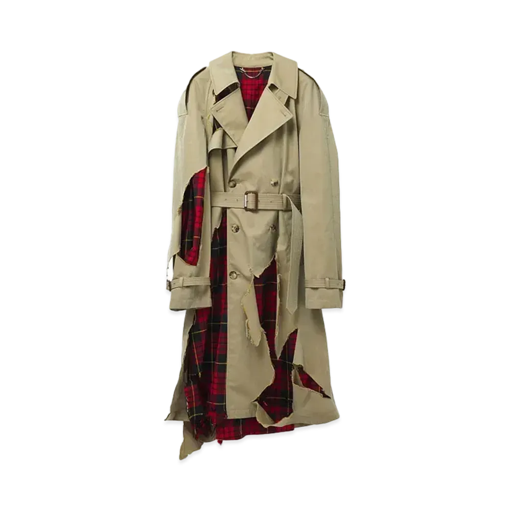 Alexander McQUEEN Distressed Tartan Trench Coat "Beige"