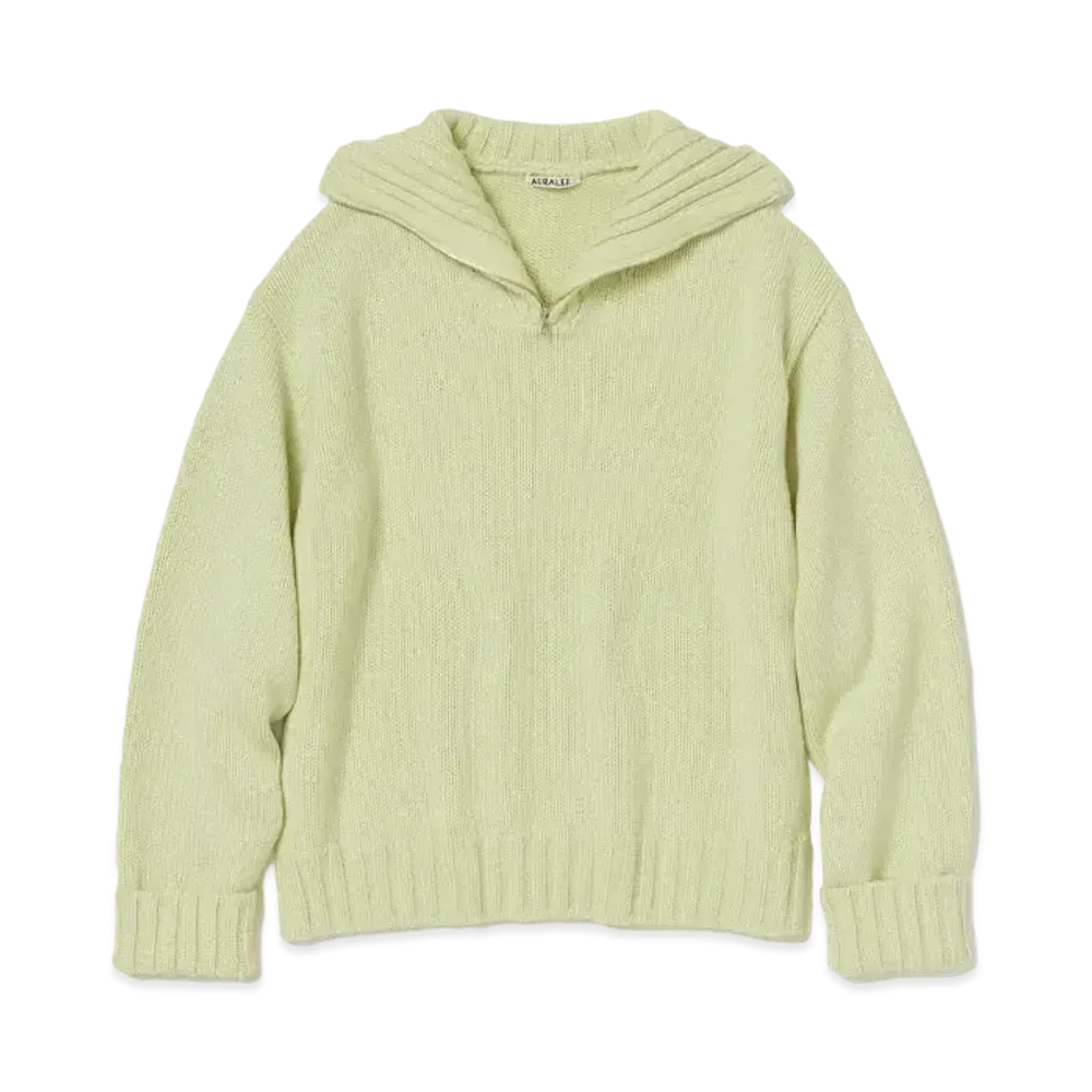 AURALEE Wool Soft Cord Knit Half Zip P/O "Light Lime"