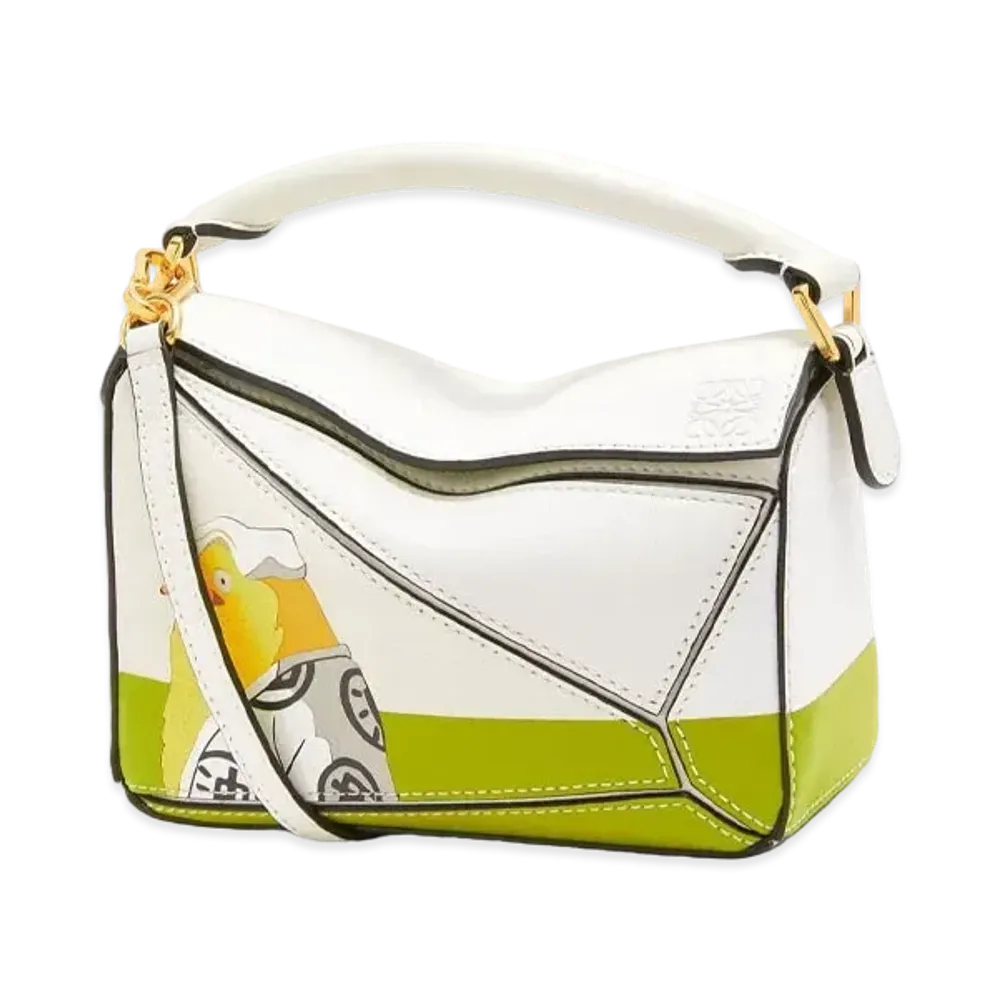 LOEWE x Spirited Away Otori-sama Mini Puzzle Bag In Classic Calfskin "Soft White/Lemon Zest"