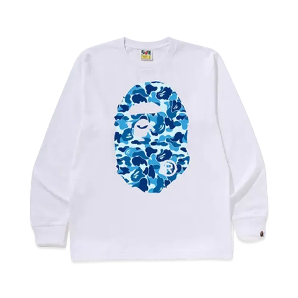 A BATHING APE Abc Camo Big Ape Head Ls Tee "White/Blue"