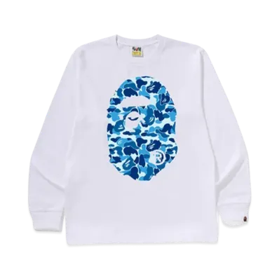 A BATHING APE Abc Camo Big Ape Head Ls Tee "White/Blue"