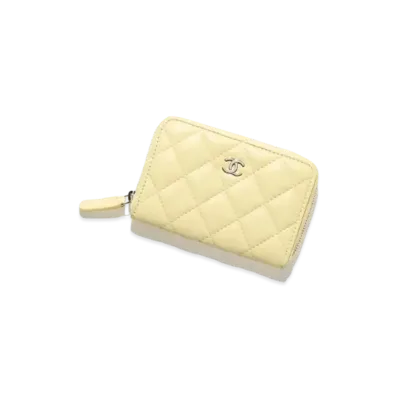 CHANEL Classic Zipped Coin Purse Lambskin & Silver Tone Metal "Yellow"