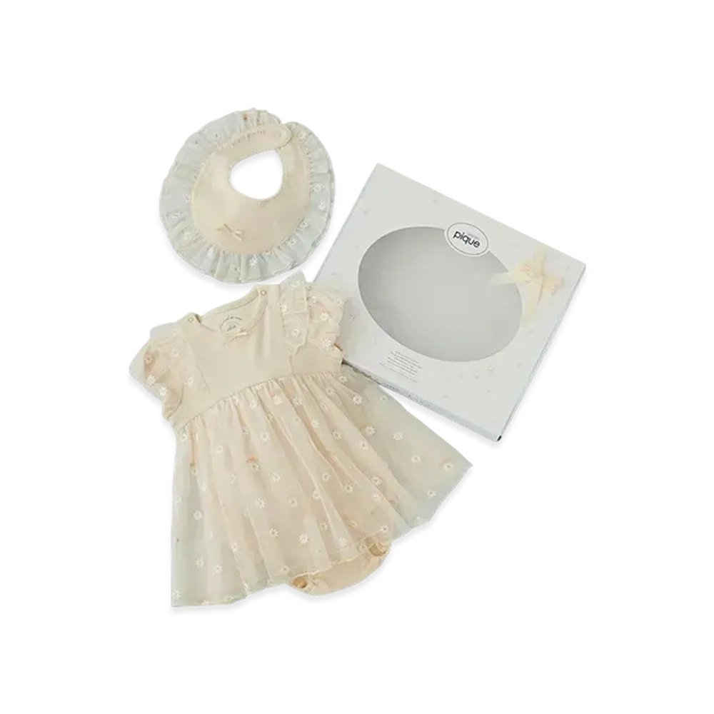 GELATO PIQUE Wrapped Baby Daisy Tulle Romper & Bib Set "Yellow"