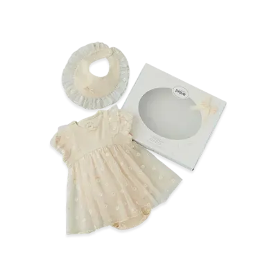 GELATO PIQUE Wrapped Baby Daisy Tulle Romper & Bib Set "Yellow"