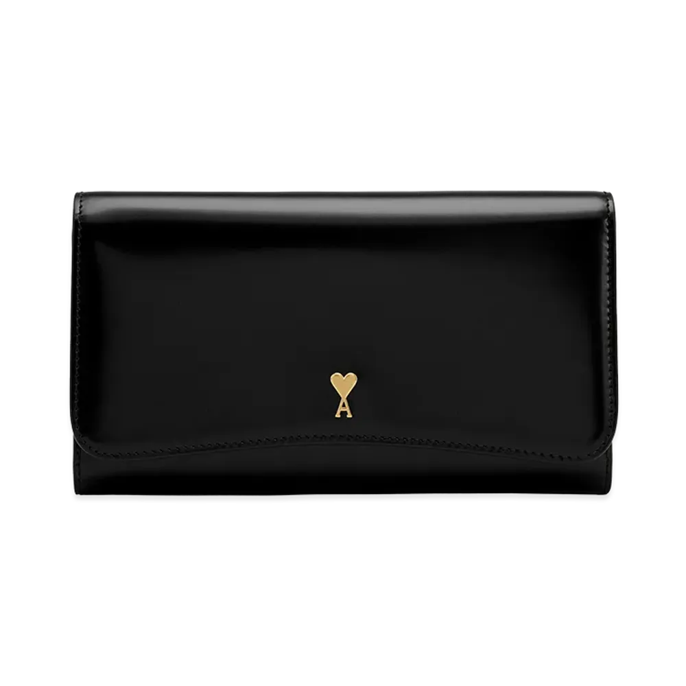 AMI PARIS Glazed Leather Paris Paris Continental Wallet "Black"