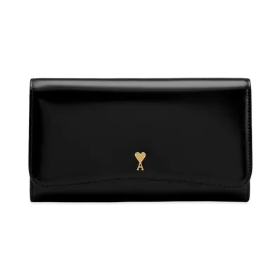 AMI PARIS Glazed Leather Paris Paris Continental Wallet "Black"
