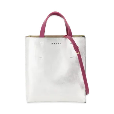 Marni Silver Black Fuchsia Metallic Leather Small Museo Soft Bag "Silver/Black/Orchid"