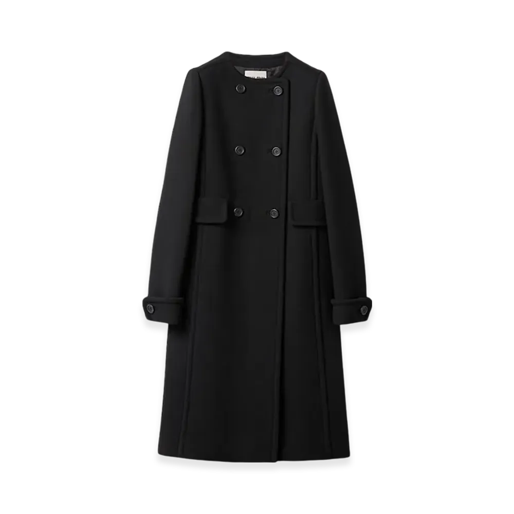 MIU MIU Women's Natte Toile Double-Breasted Coat "Black"