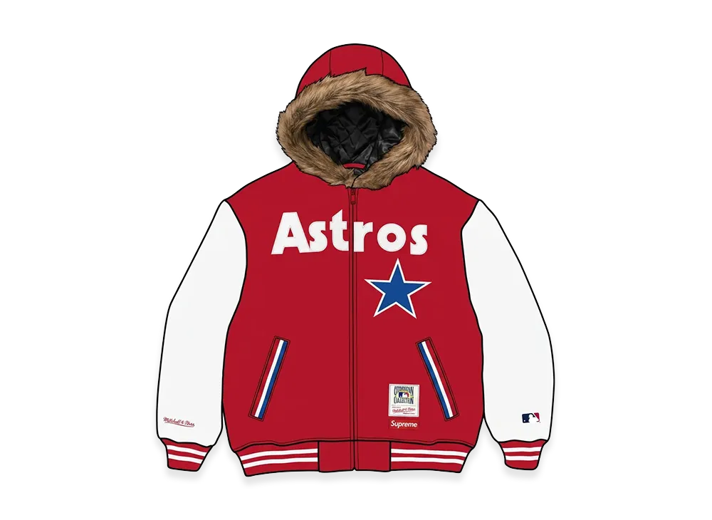 Supreme x Mitchell & Ness Teams Hooded Satin Varsity Jacket "Red"