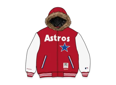 Supreme x Mitchell & Ness Teams Hooded Satin Varsity Jacket "Red"