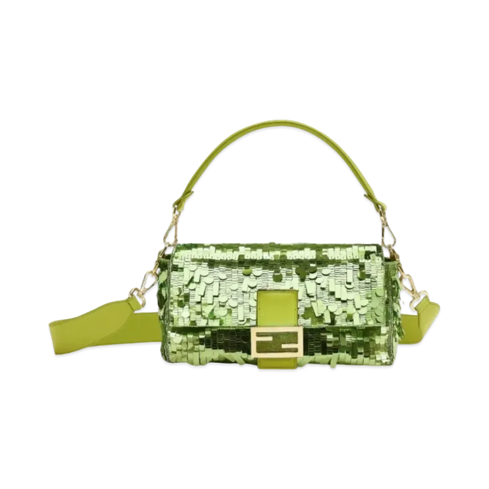 FENDI Baguette Sequin and Leather Bag "Acid Green"