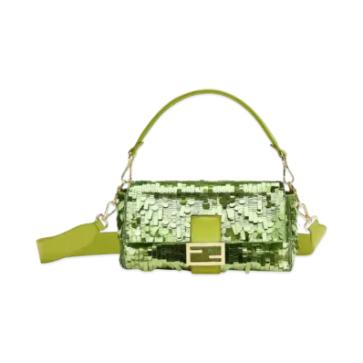 FENDI Baguette Sequin and Leather Bag "Acid Green"