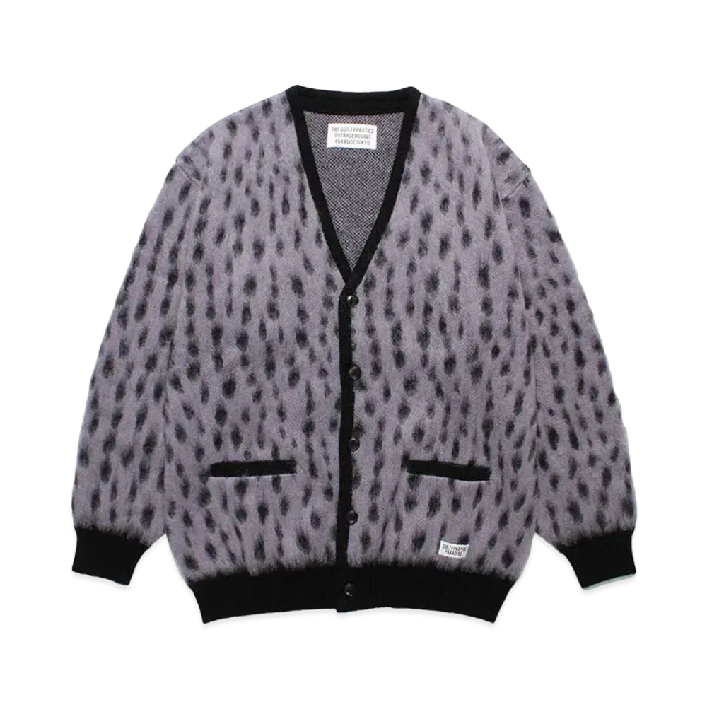 WACKO MARIA Leopard Jacquard Mohair Knit Cardigan "Purple"