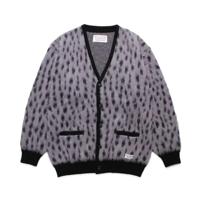 WACKO MARIA Leopard Jacquard Mohair Knit Cardigan "Purple"
