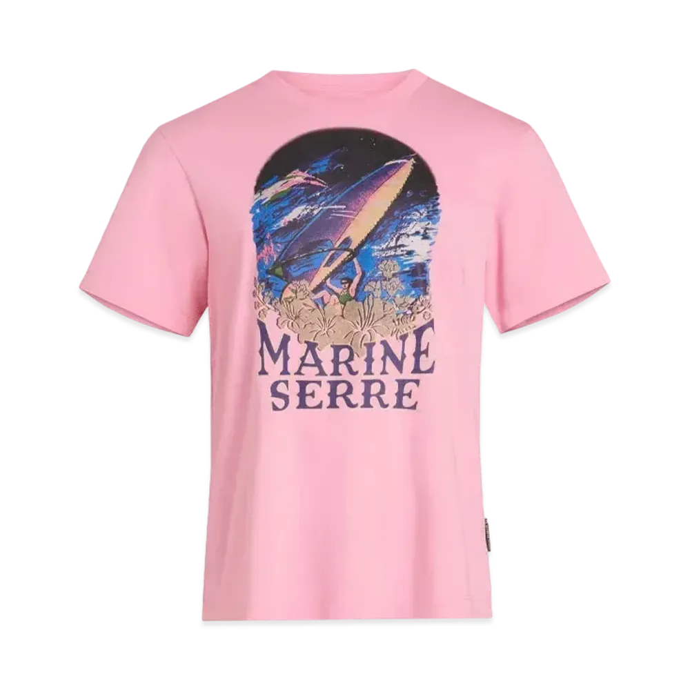 Marine Serre Organic Cotton Print T-Shirt Crew Neck T-Shirt "Pink"
