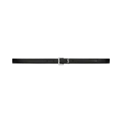 Saint Laurent Monogram Thin Belt With Square Buckle In Lizard-Embossed Leather "Black"