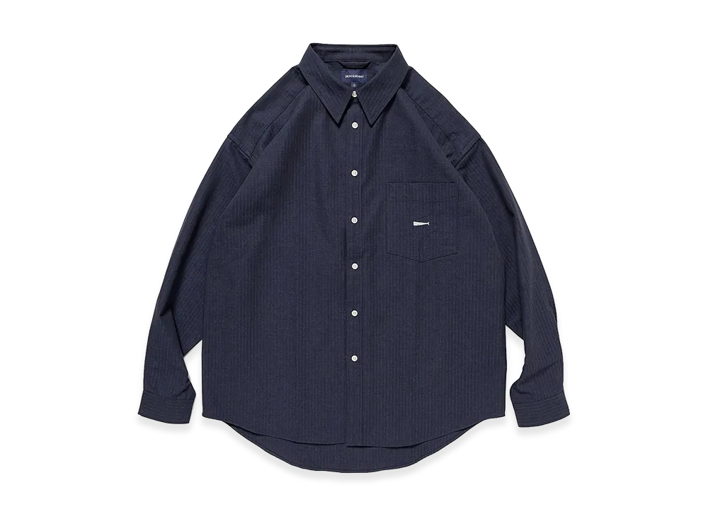 DESCENDANT Palm Herringbone LS Shirt "Navy"