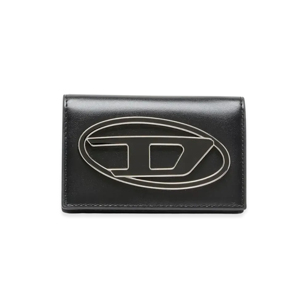 Diesel 1Dr Card Holder Iv Leather Card Holder With Enamelled Oval D "Black"