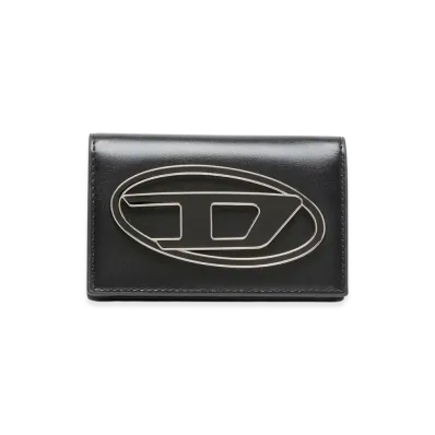 Diesel 1Dr Card Holder Iv Leather Card Holder With Enamelled Oval D "Black"