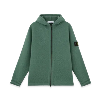 Stone Island 567A3 Lambswool Full Zipper Cardigan with Hood - 24FW "Sage Green"