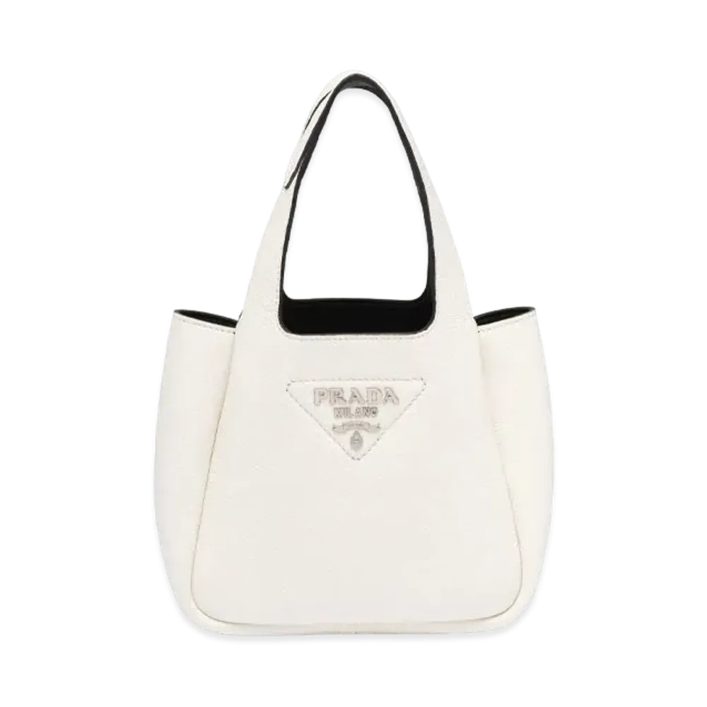 PRADA Fluee Small Leather Tote "White / Black"