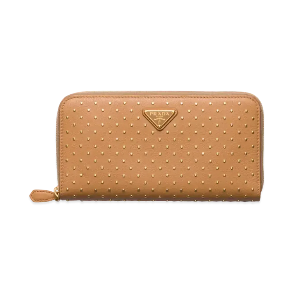 PRADA Large Studded Leather Wallet "Natural"