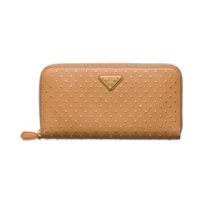 PRADA Large Studded Leather Wallet "Natural"