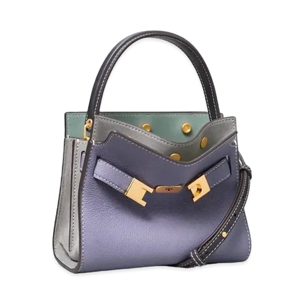 TORY BURCH Lee Radziwill Pebbled Petit Double Bag "Dark Lotus"
