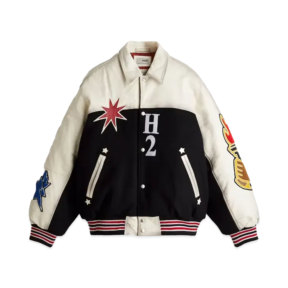 HERONPRESTON x H&M H2 Leather Stadium Jumper "White/Black"